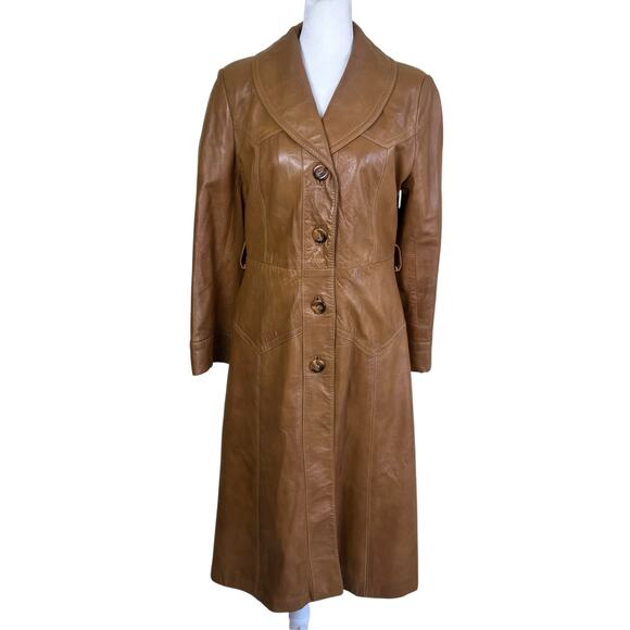 Vintage Dan Di Modes 24K Glove Leather Trench Coat Tan Brown Fitted Sz 8 - Picture 5 of 16